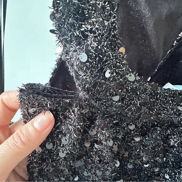 12th Tribe SAMPLE Black Sequined Wrap Top - Picture 6 of 8